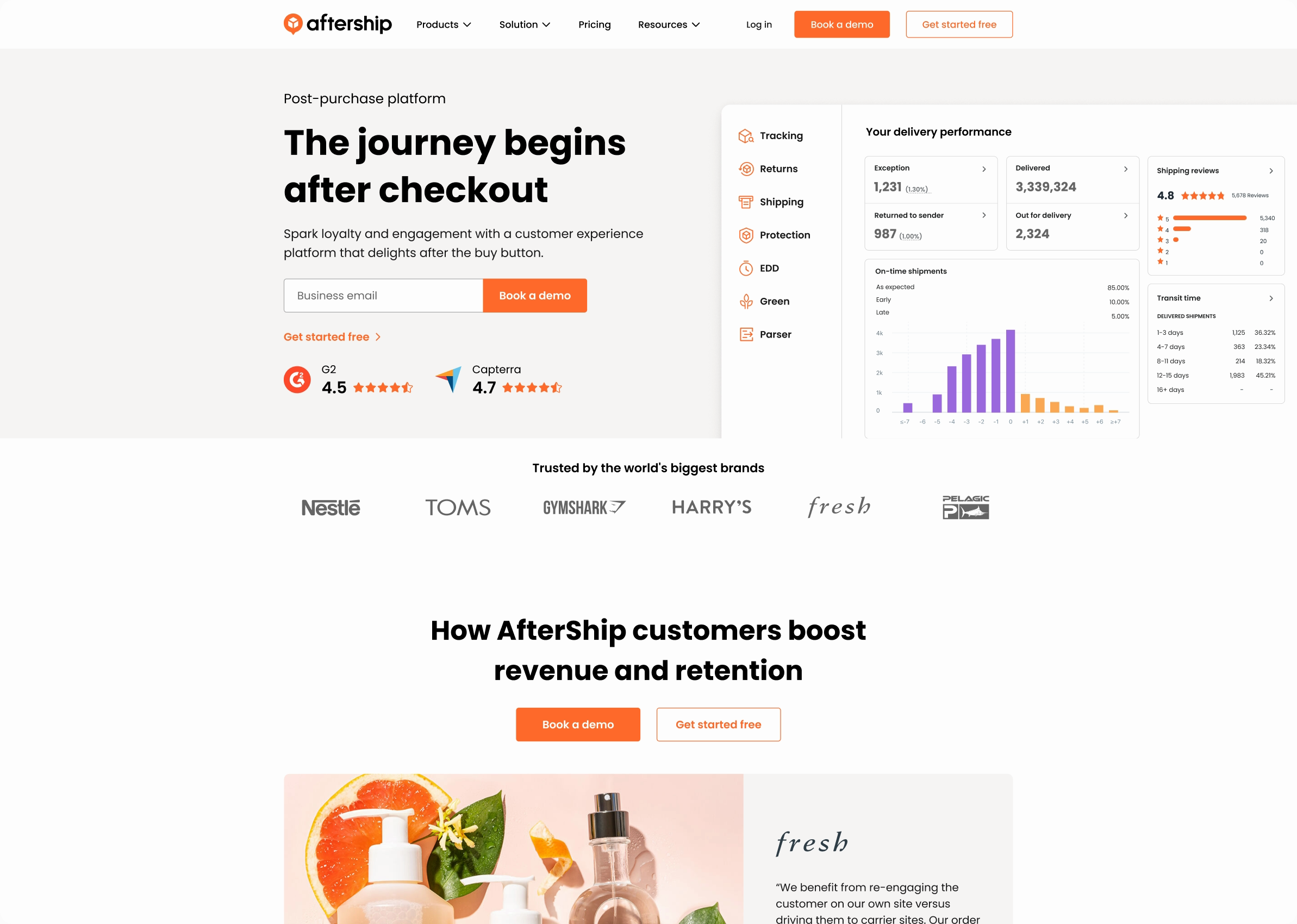 AfterShip post-purchase homepage redesign